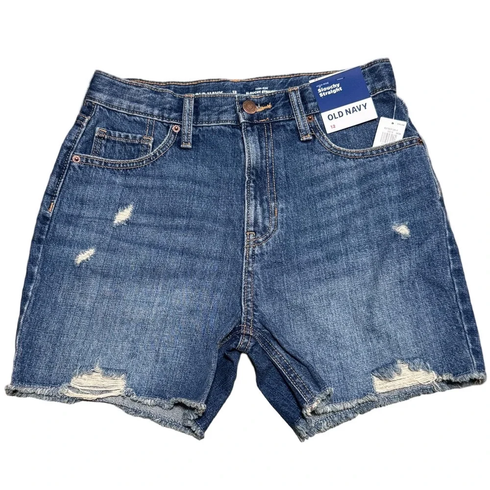 Old Navy High-Rise Slouchy Straight Distressed Denim Shorts Girl Size 12